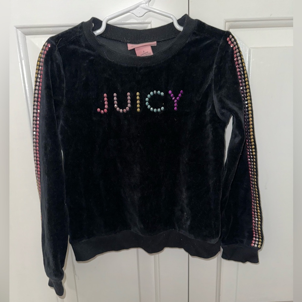 Juicy Couture Kids Black Velour Top with Multicolored Beads